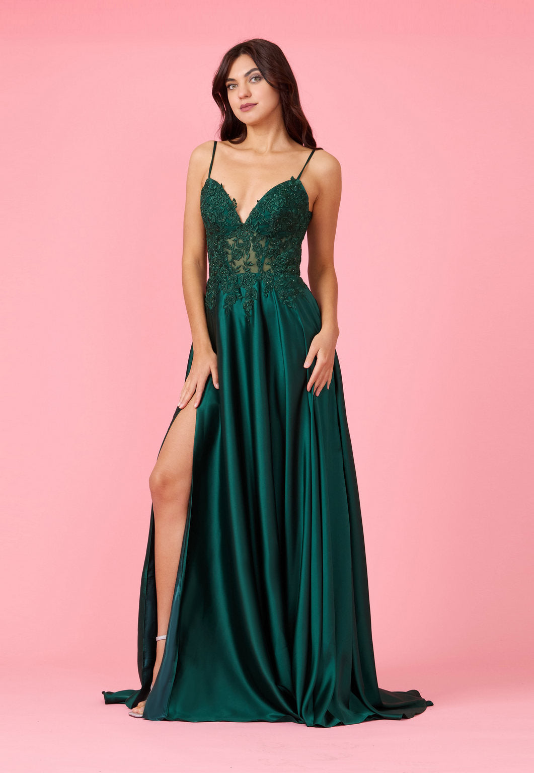 Long Chiffon Lace Illusion Formal Prom Dress