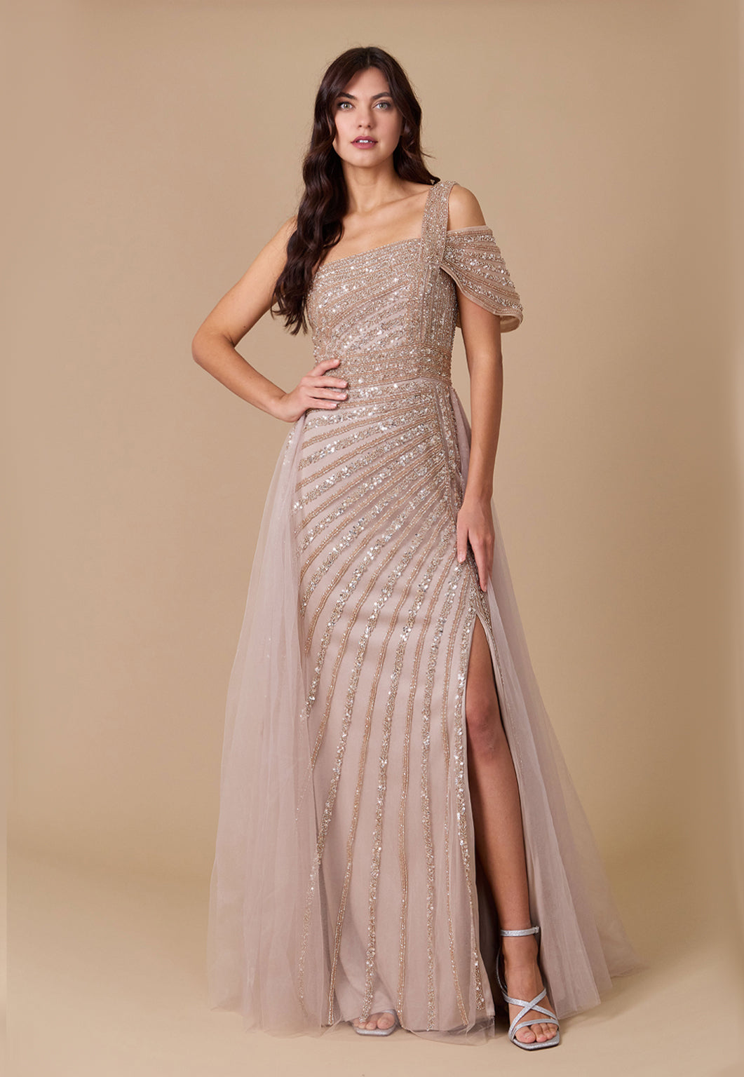 One Shoulder Hand Beaded Formal Couture Dress