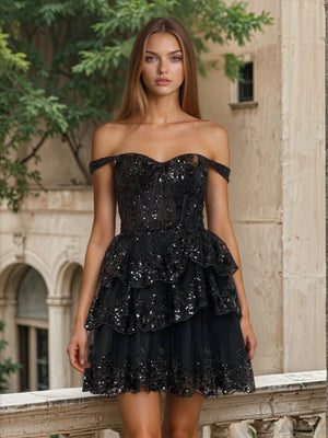 Short Sweet Heart Tiered Homecoming Prom Dress - The Dress Outlet 1375