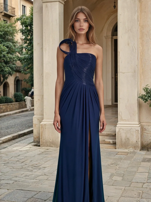 Elegant Sculpted Shoulder Evening Gown for Party, Gala & Weing