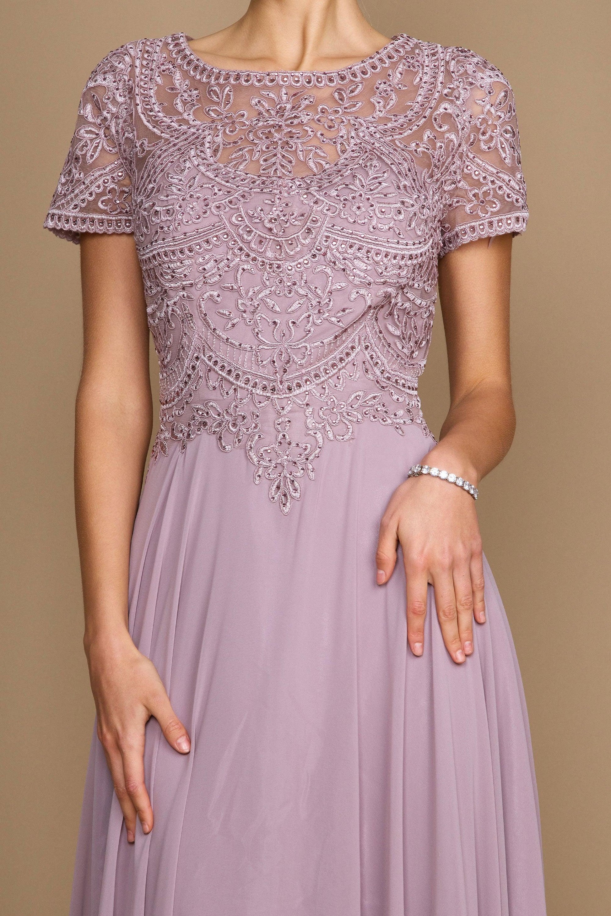 Short Sleeve Chiffon Formal Mother of the Bride Dress