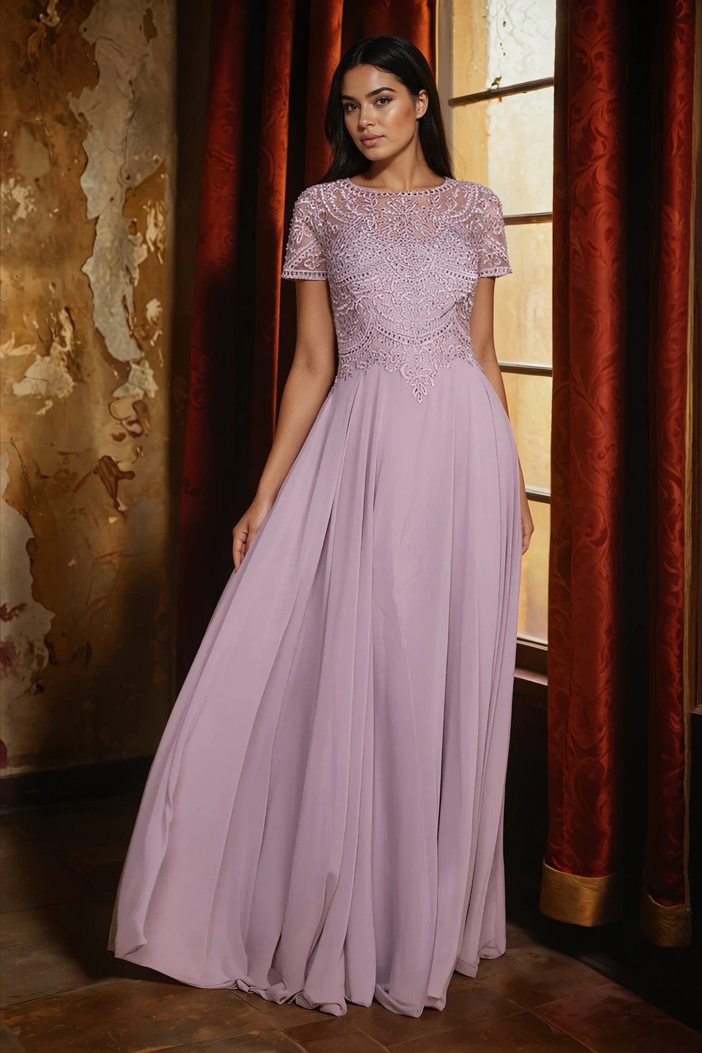 Short Sleeve Formal Mother of the Bride Dress