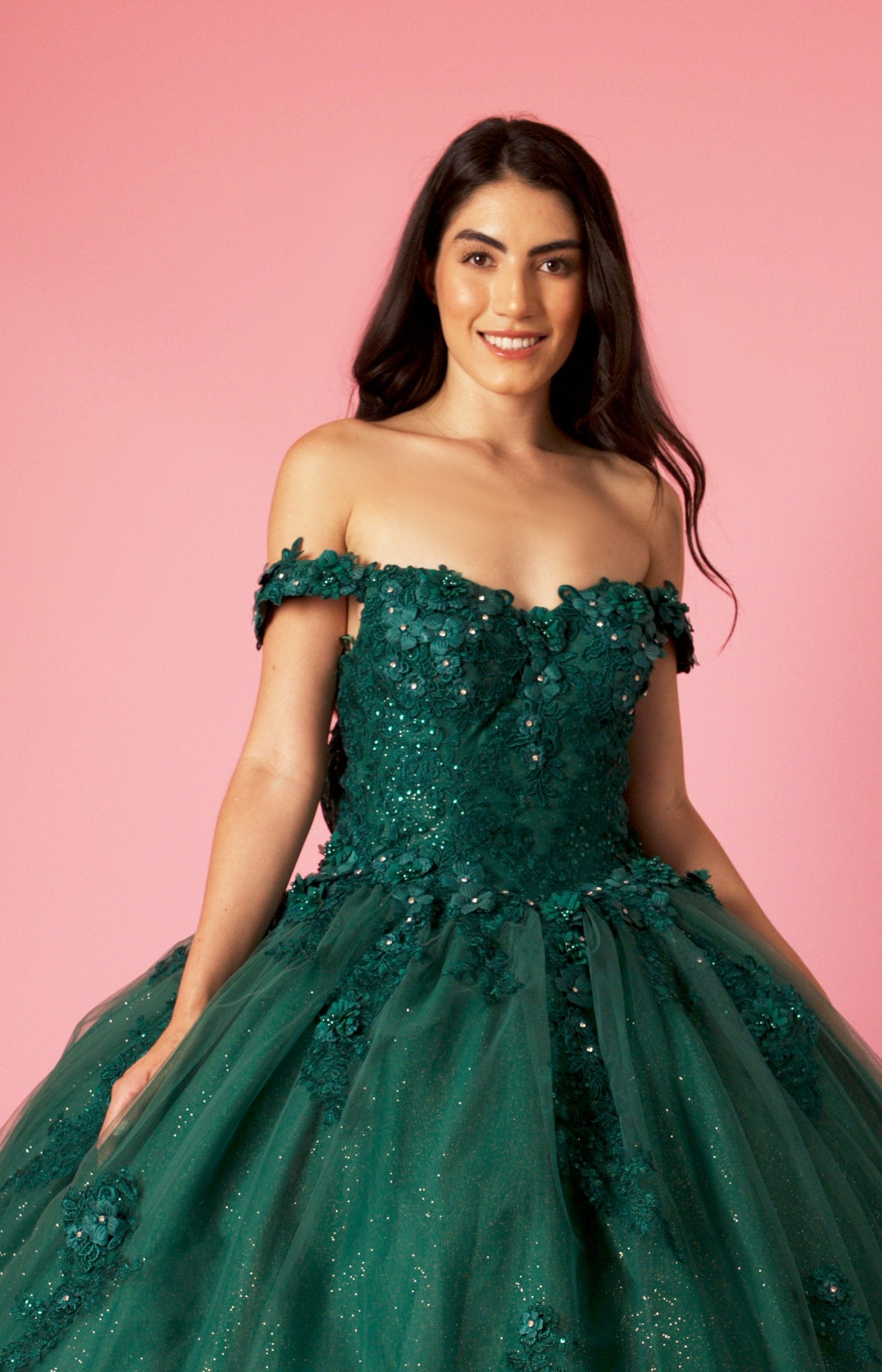 Long Ball Gown Quinceanera Floral Dress
