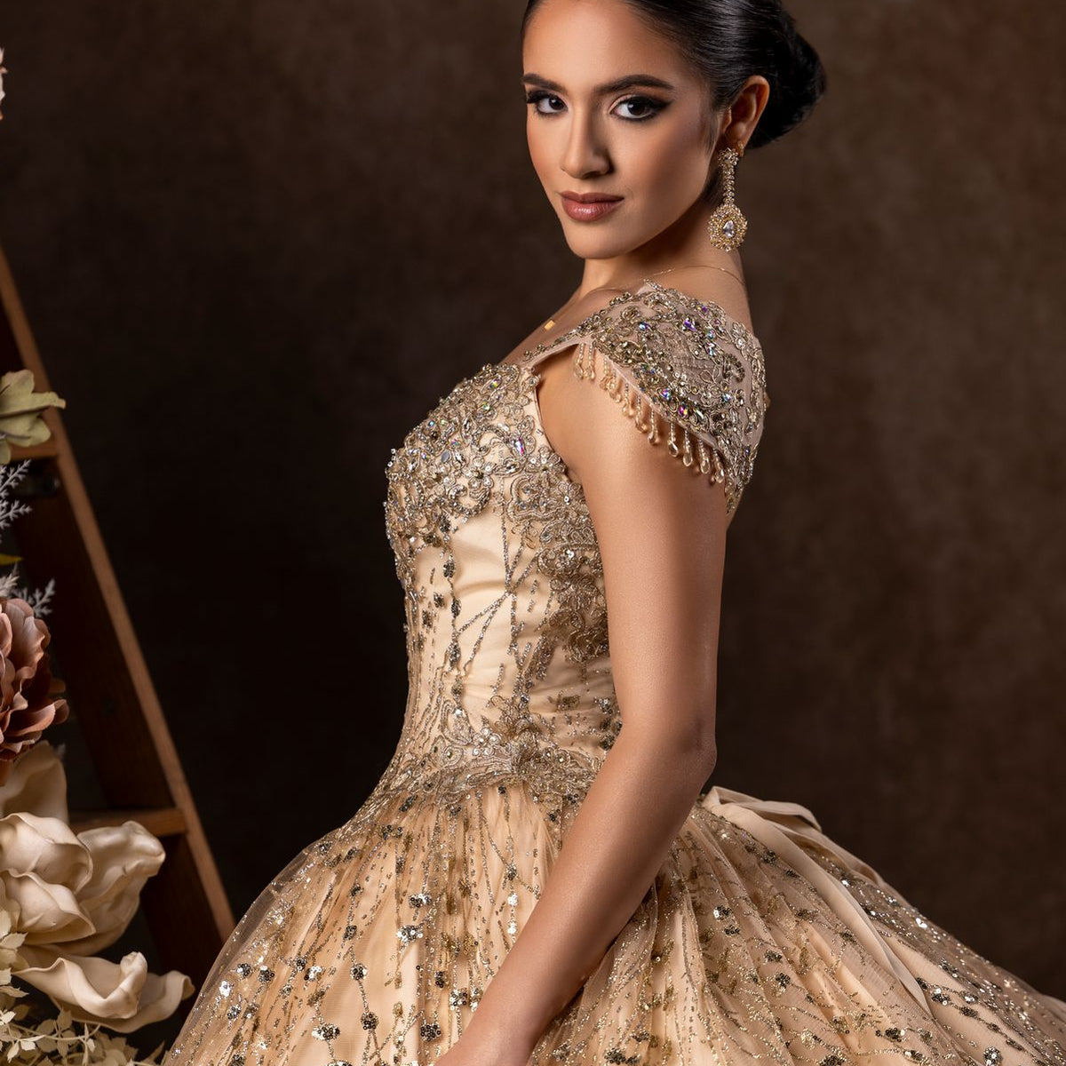 gold dress ball Gold Tulle Sequin Off Shoulder Long Prom Dress, Gold Formal Evening Dresses US 14 / Gold