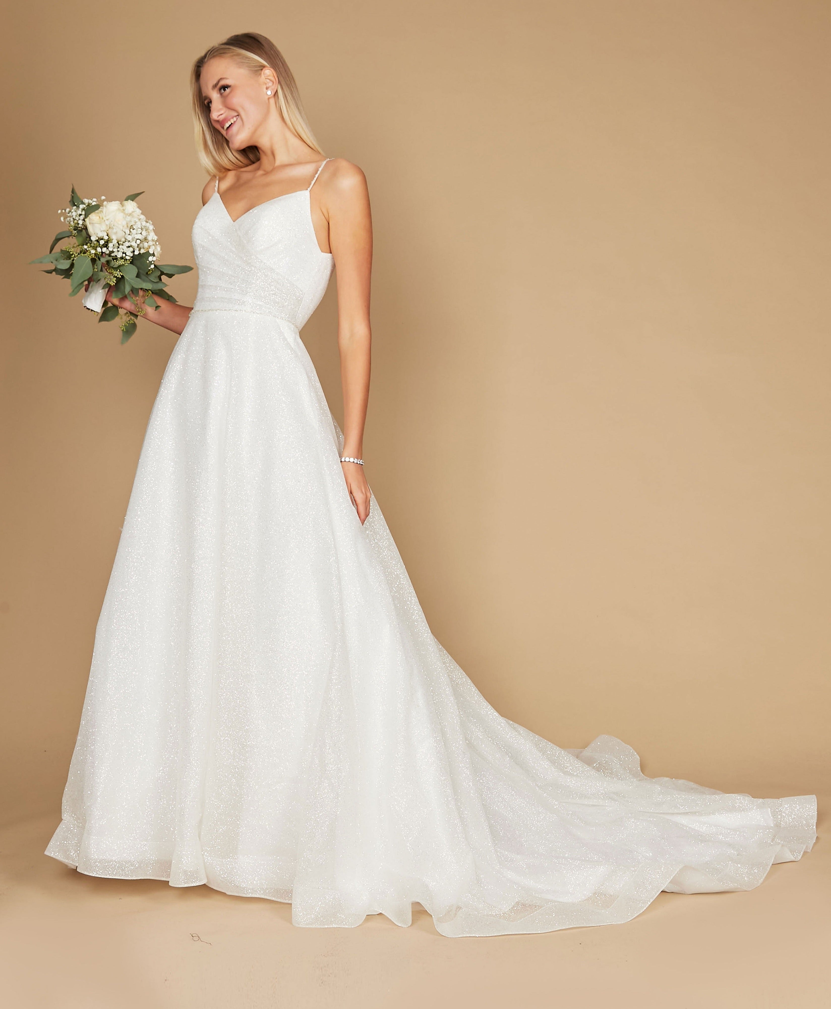 Off White Long Spaghetti Strap Wedding Dress - Wedding Dresses