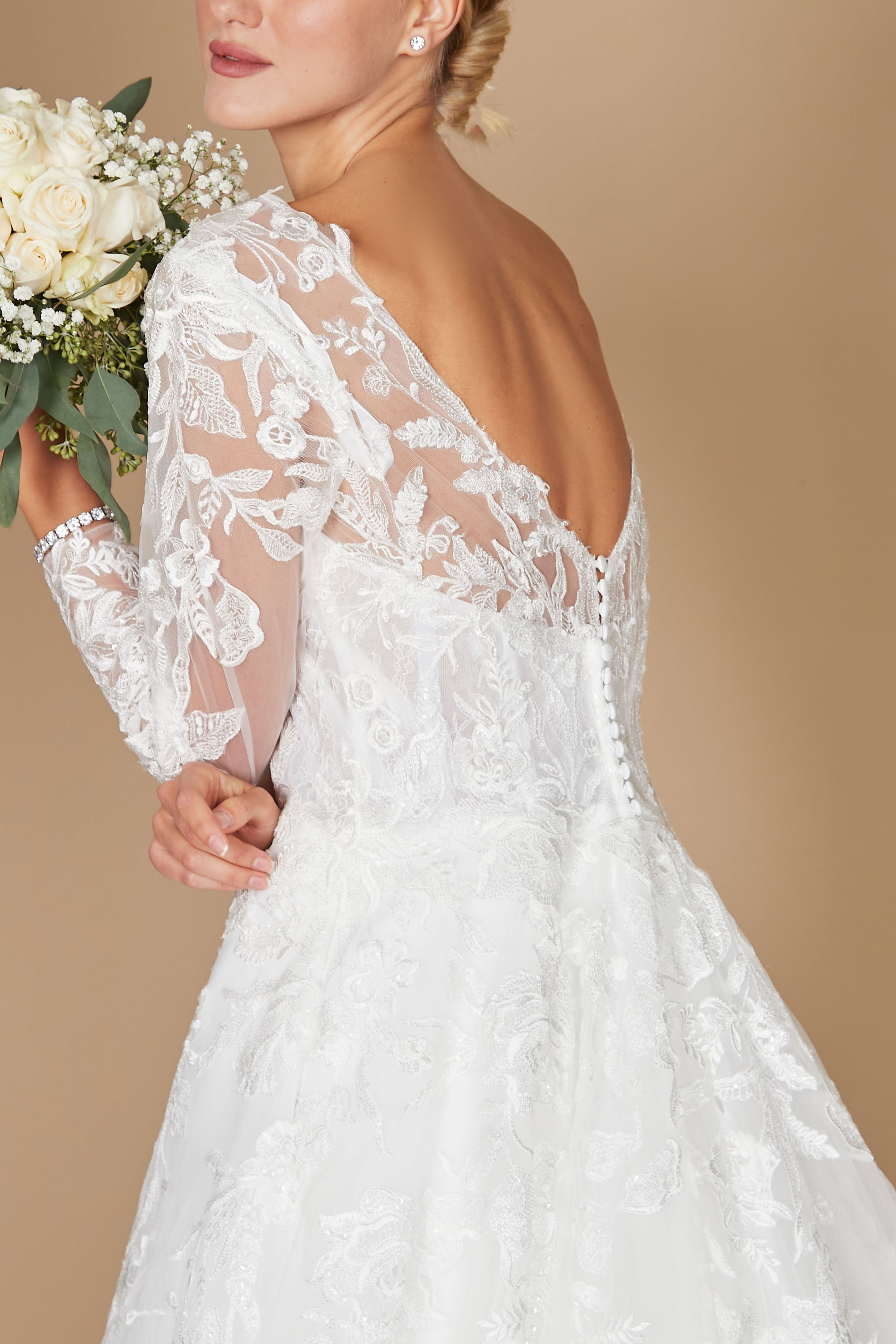 Off White Long Sleeve Wedding Dress