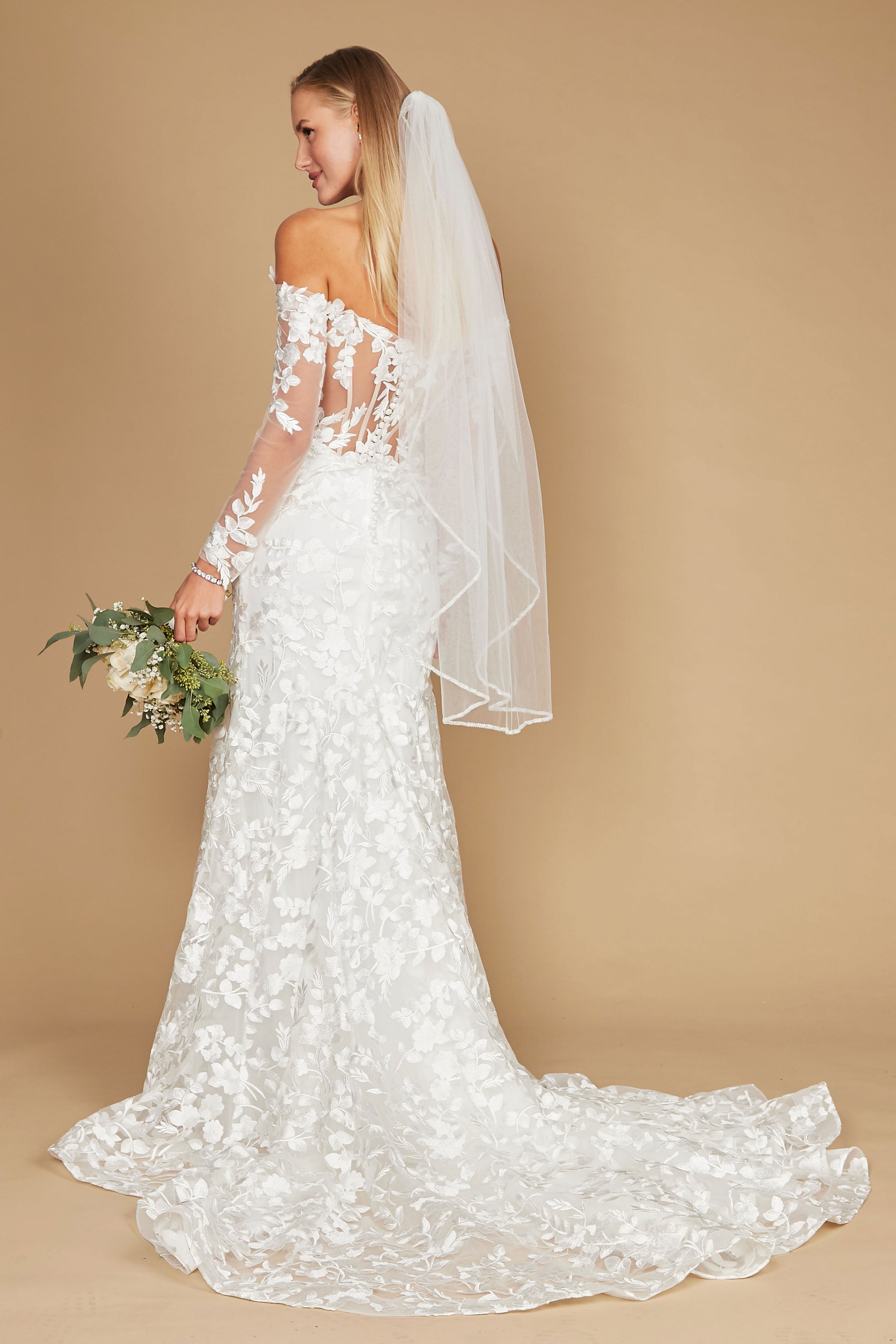 Off the Shoulder Mermaid White Long Wedding Dress