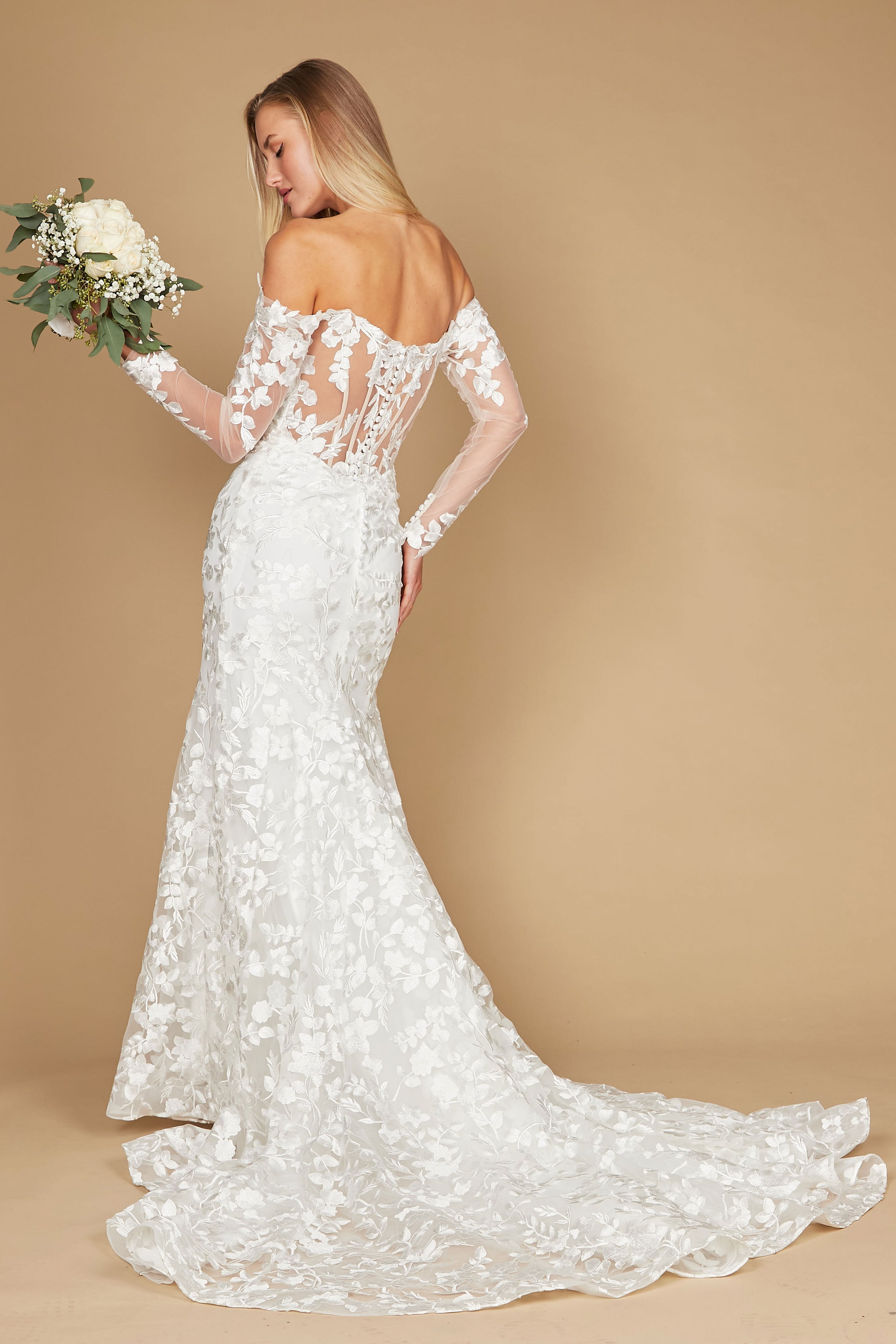 Off White Lace Long Off Shoulder Mermaid Wedding Dress for 299.99 — free download
