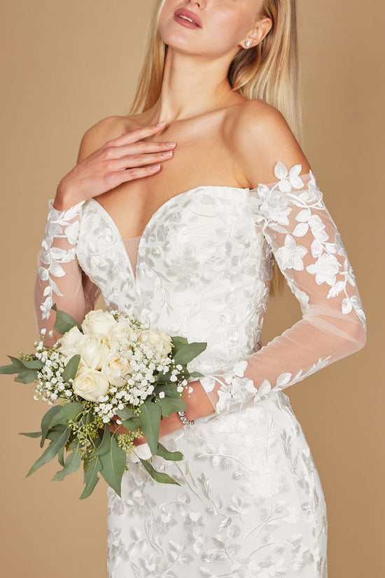 Chic Mermaid Off The Shoulder White Wedding Dress With Long Sleeves C1468