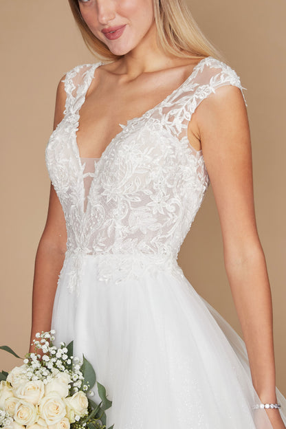 Wedding Dresses Long Cap Sleeve Lace Wedding Dress White