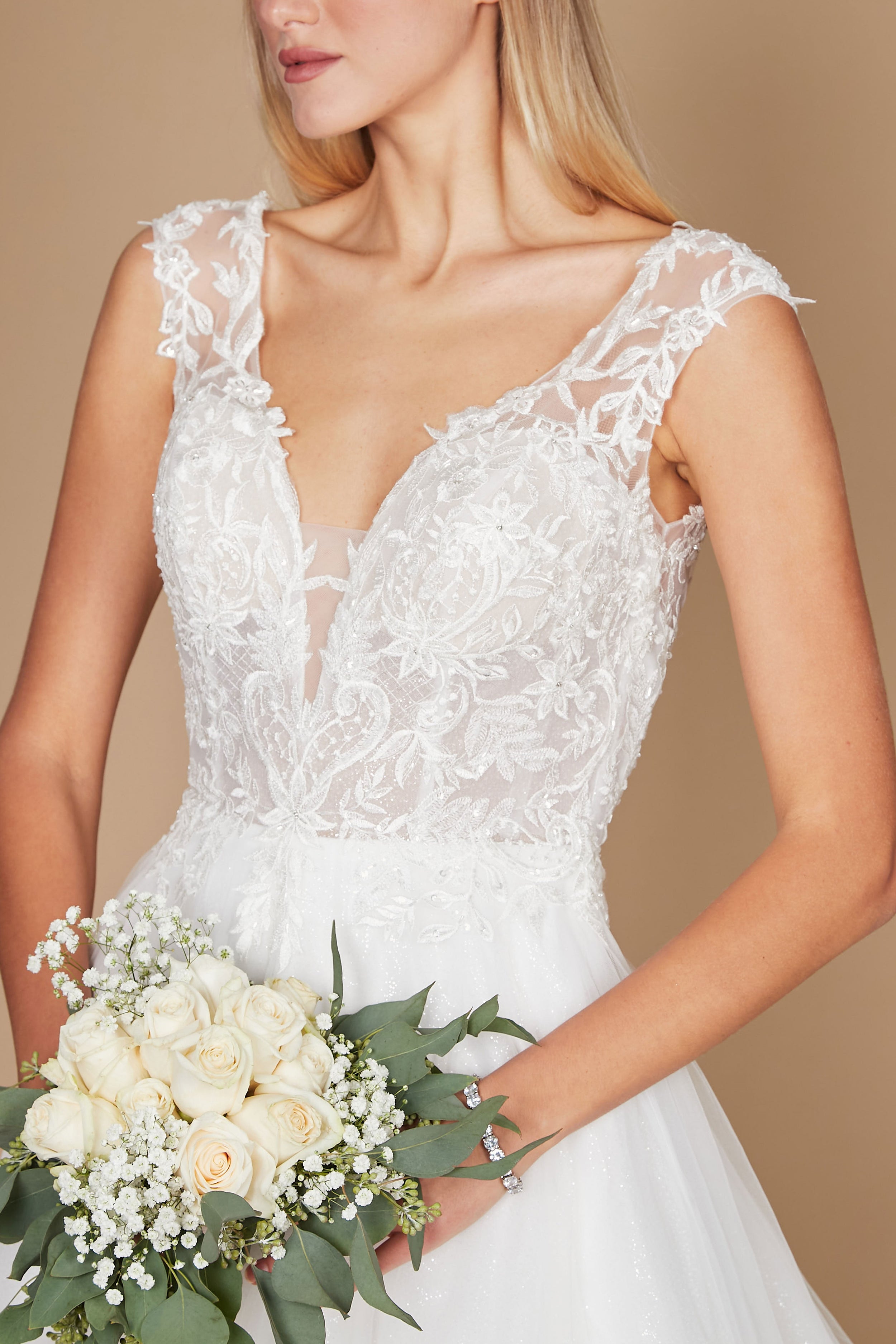 Wedding Dresses Long Cap Sleeve Lace Wedding Dress White