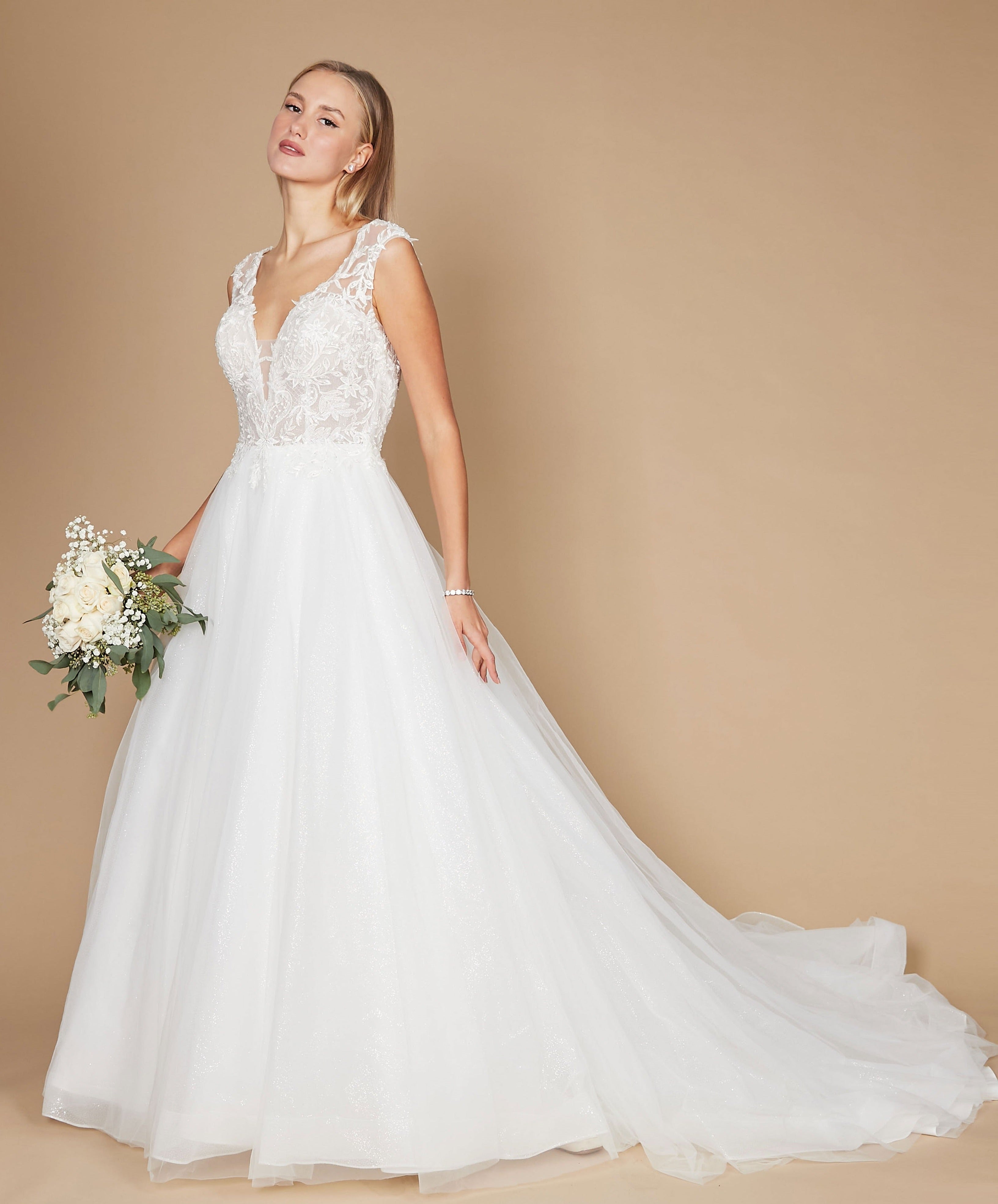 Wedding Dresses Long Cap Sleeve Lace Wedding Dress Off White