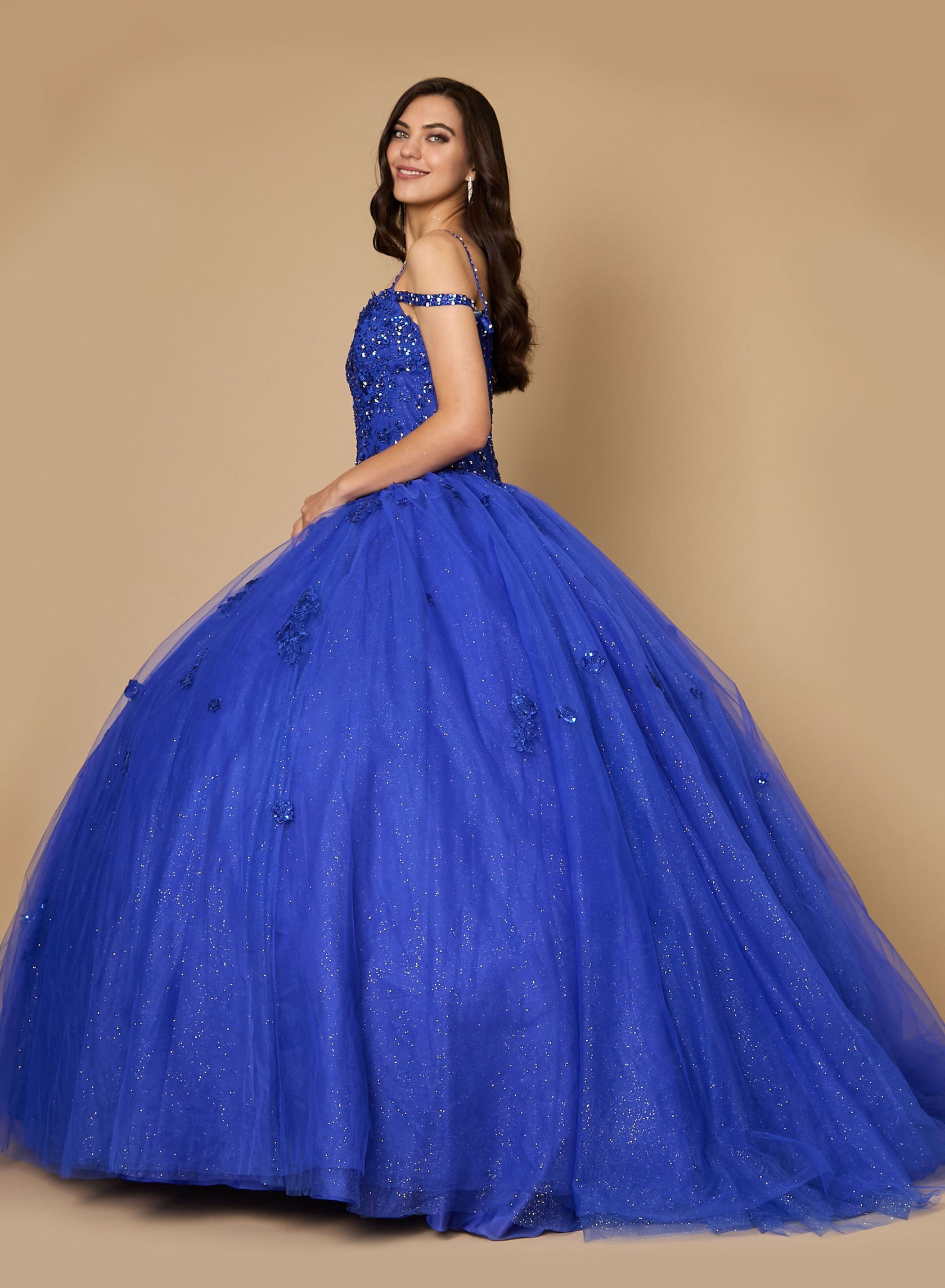 Pretty Strapless Ball Gown Blue Satin Pleated Beaded Long Quinceanera Dress SP2121