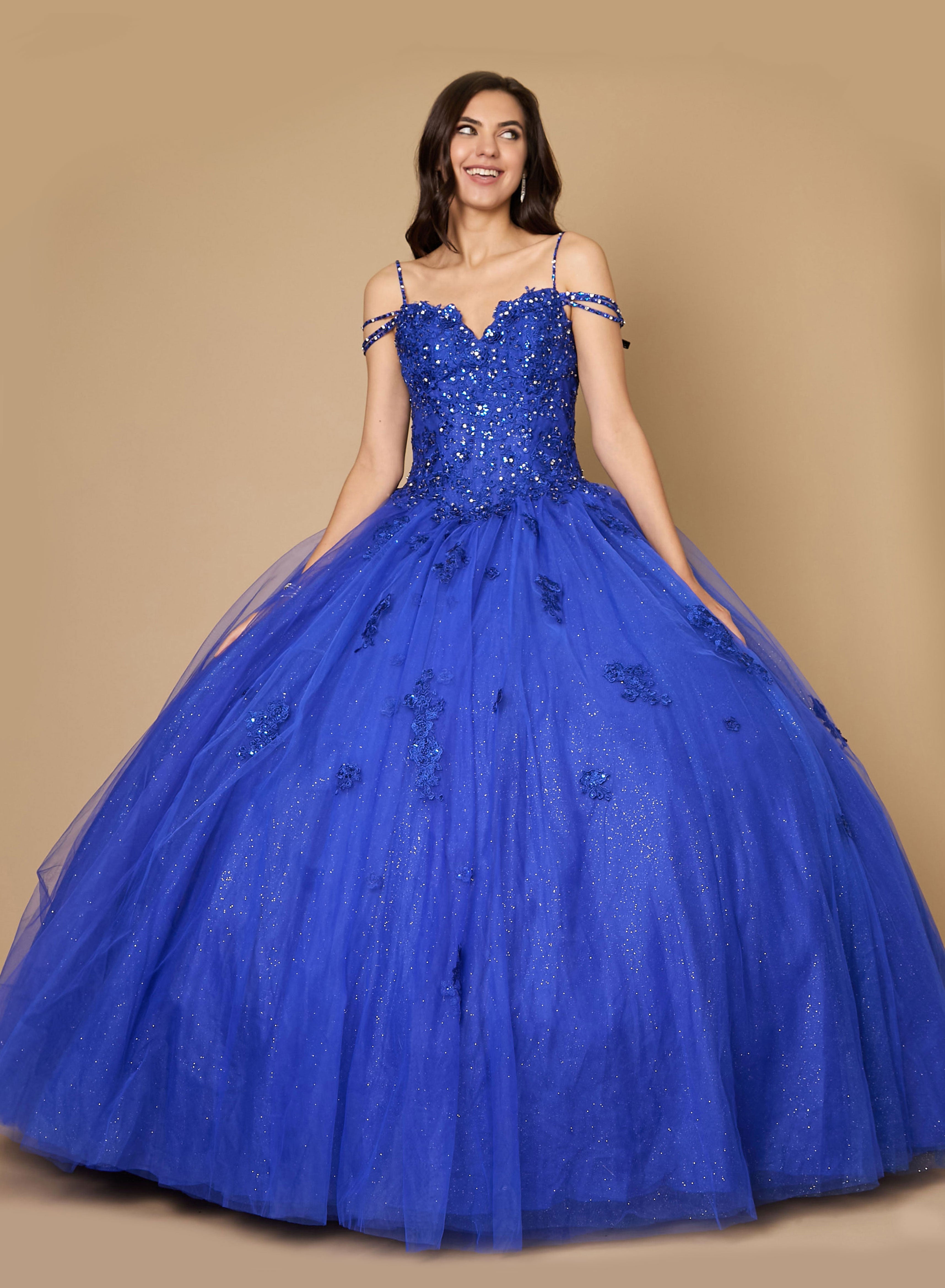 Long Quinceanera Dress Glitter Ball Gown - Royal / 4 Long Quinceanera Dress Glitter Ball Gown - Royal / 4