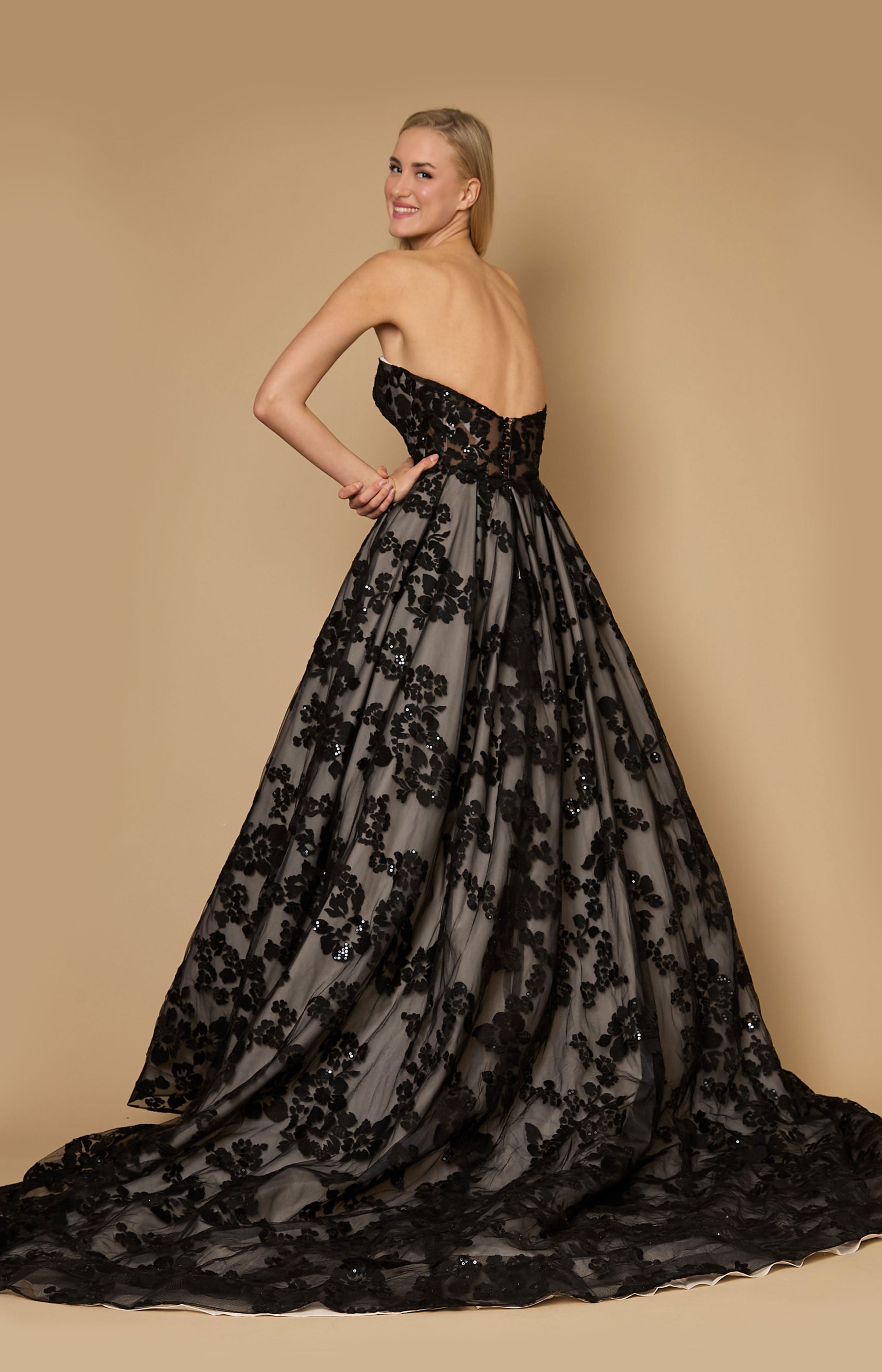 Long Lace Black Wedding | Gothic Gown The Dress Outlet Long Lace Black Wedding | Gothic Gown The Dress Outlet
