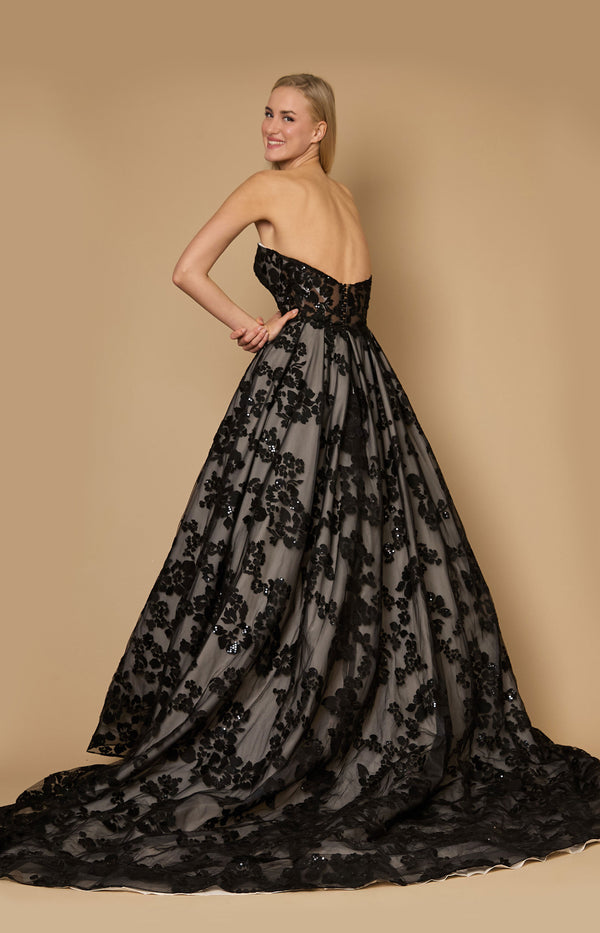 Long Lace Black Wedding Dress