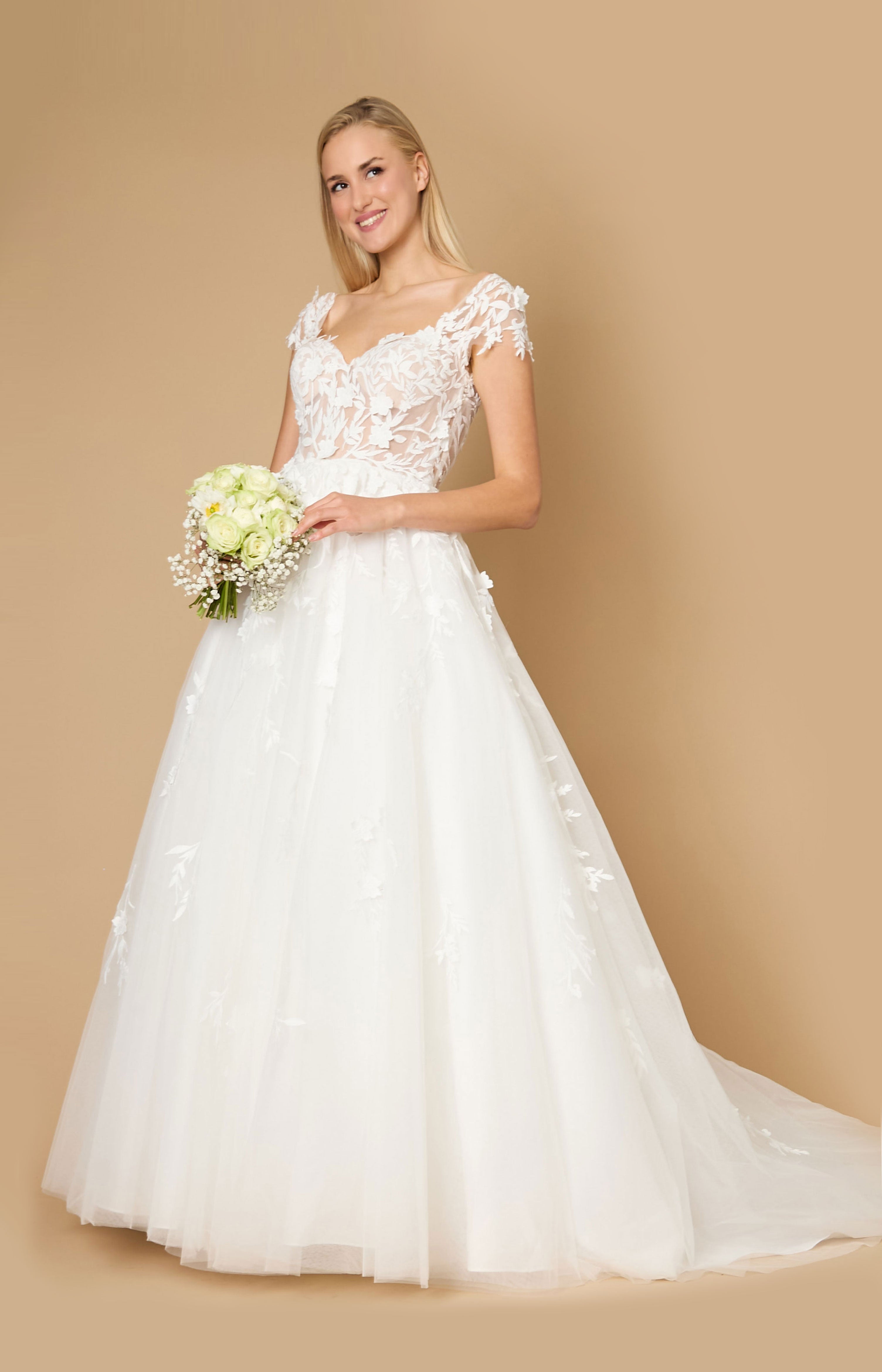 knee length dresses for ladies Sheer Corset A-Line Court Train Wedding Dress main image 0