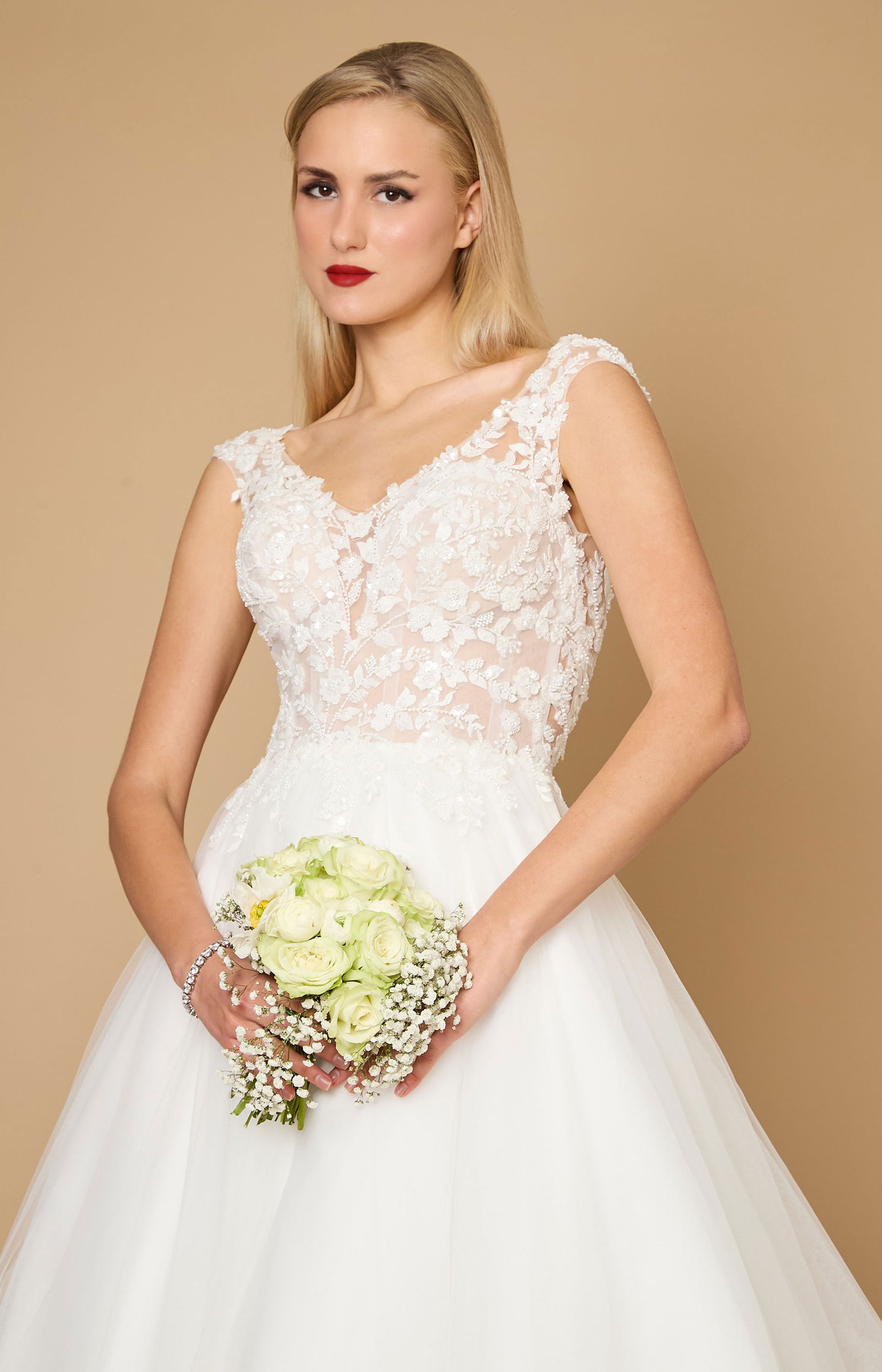 Long Thick Straps Lace Wedding Dress