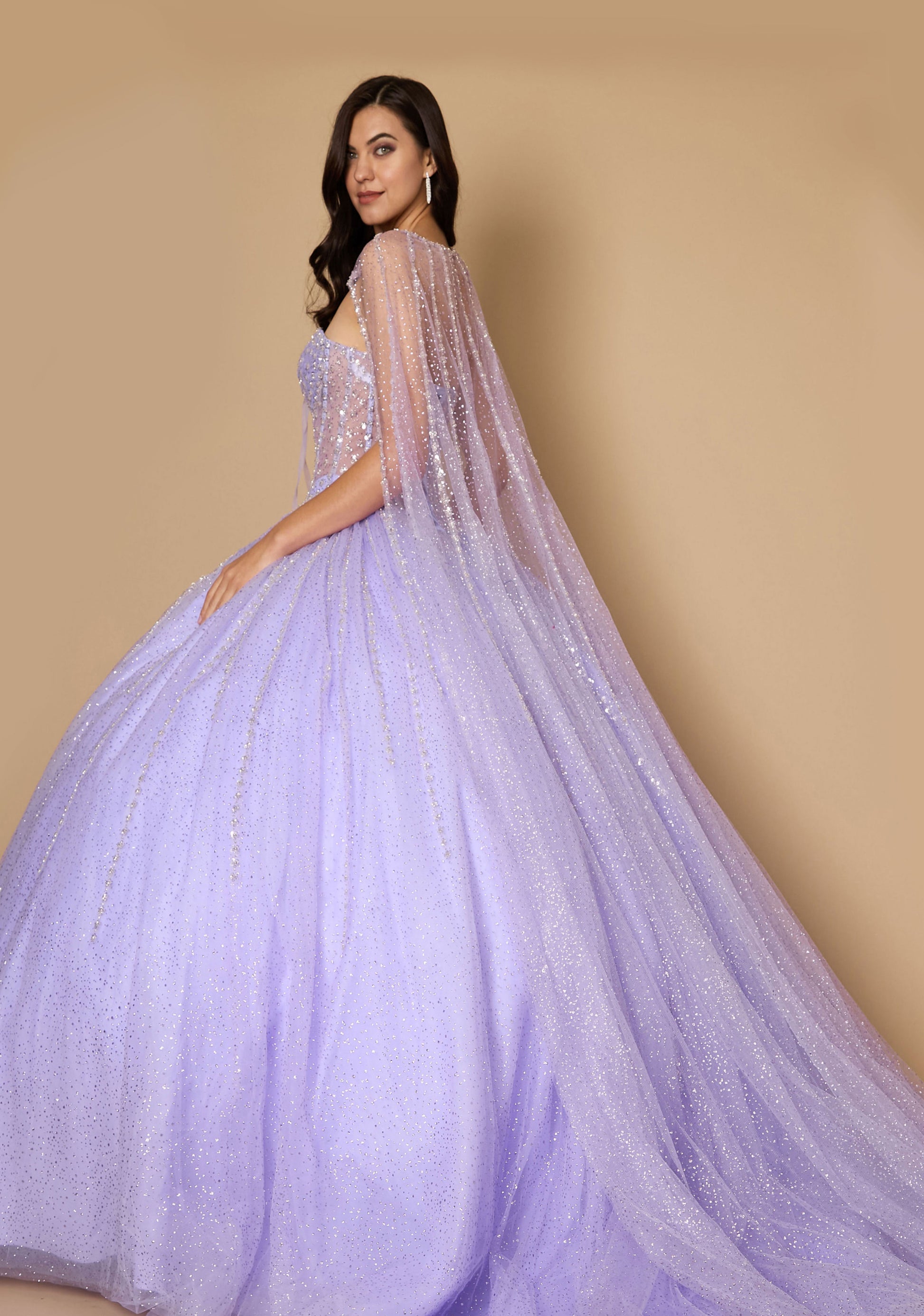 Long Corset Quinceanera Dress with Cape