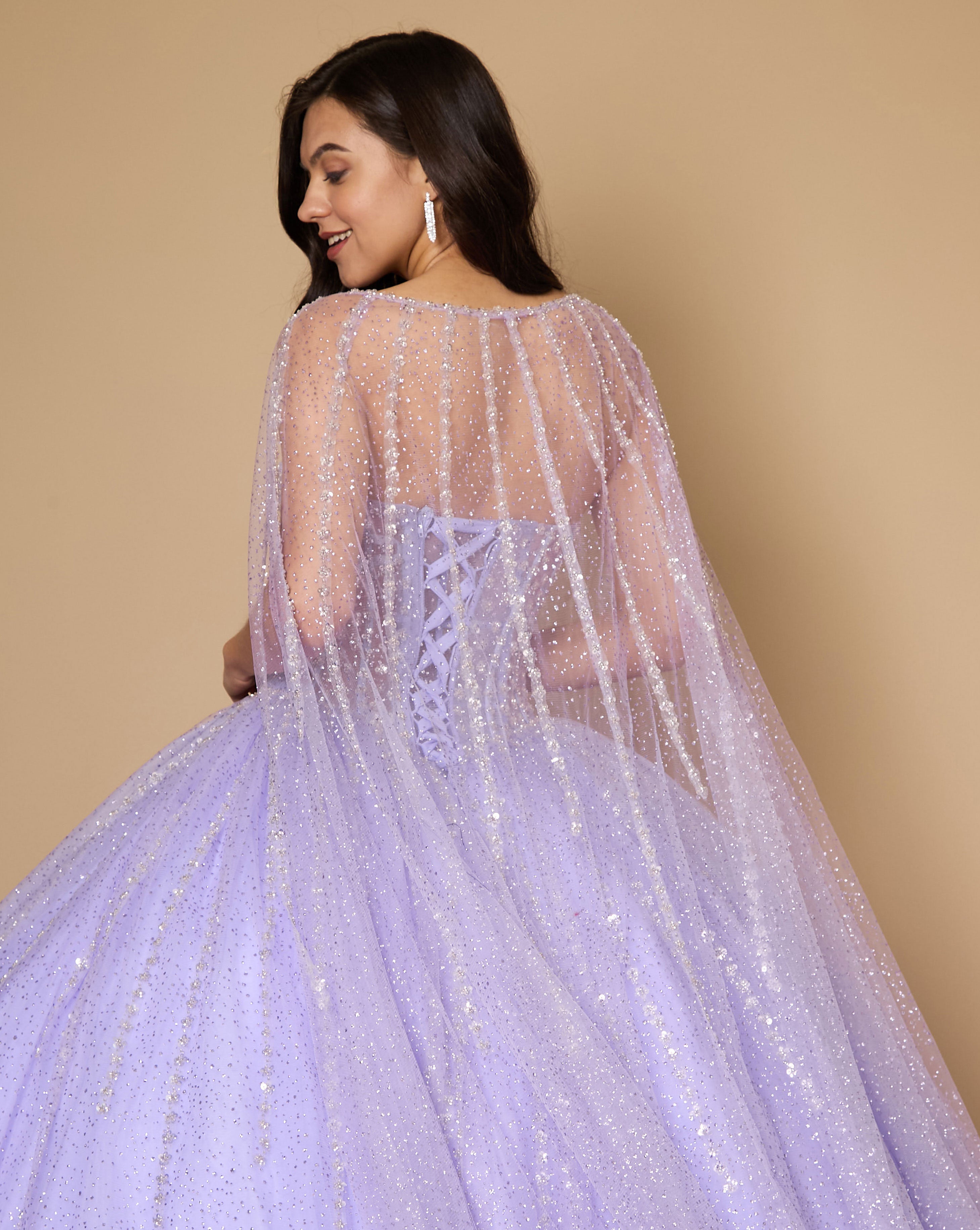 Lilac Long Corset Quinceanera Dress with Cape