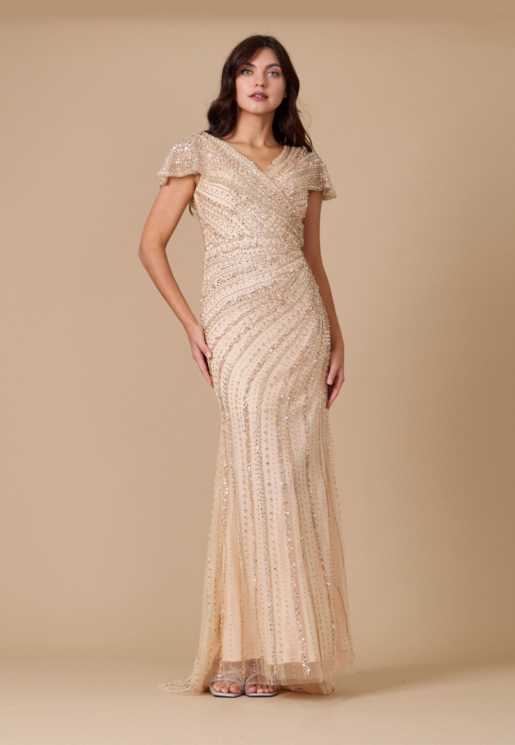 Lilac Dylan & Davids DD351 Short-Sleeve Hand-Beaded Formal Couture