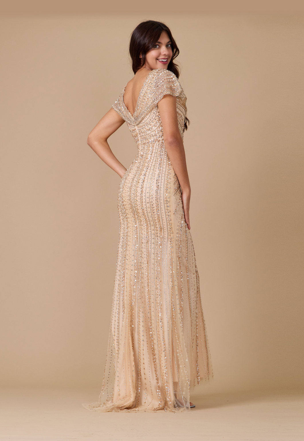 Short Sleeve Hand Beaded Formal Couture Dress Short Sleeve Hand Beaded Formal Couture Dress