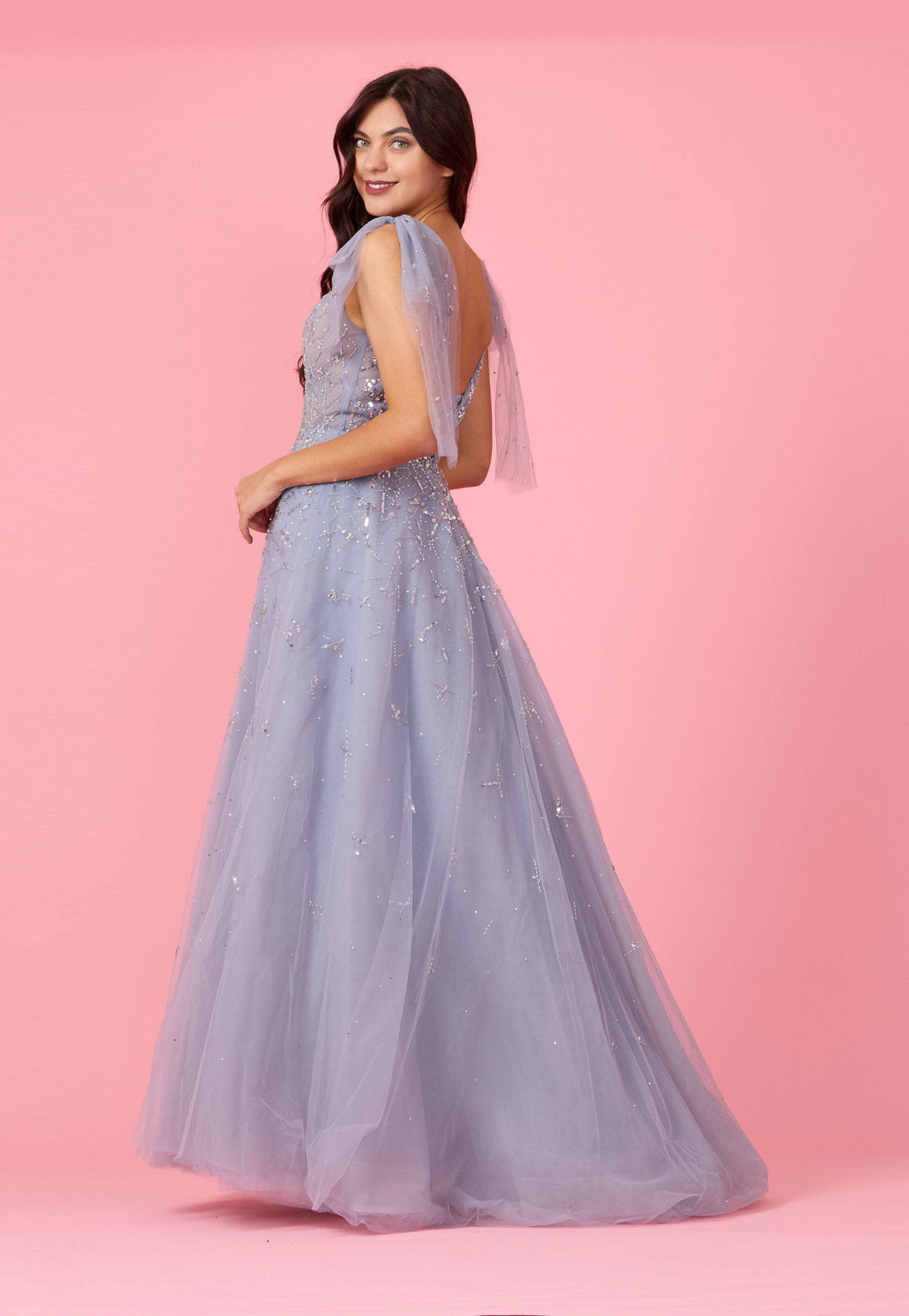 Short Sleeve Silver Formal Evening Dress