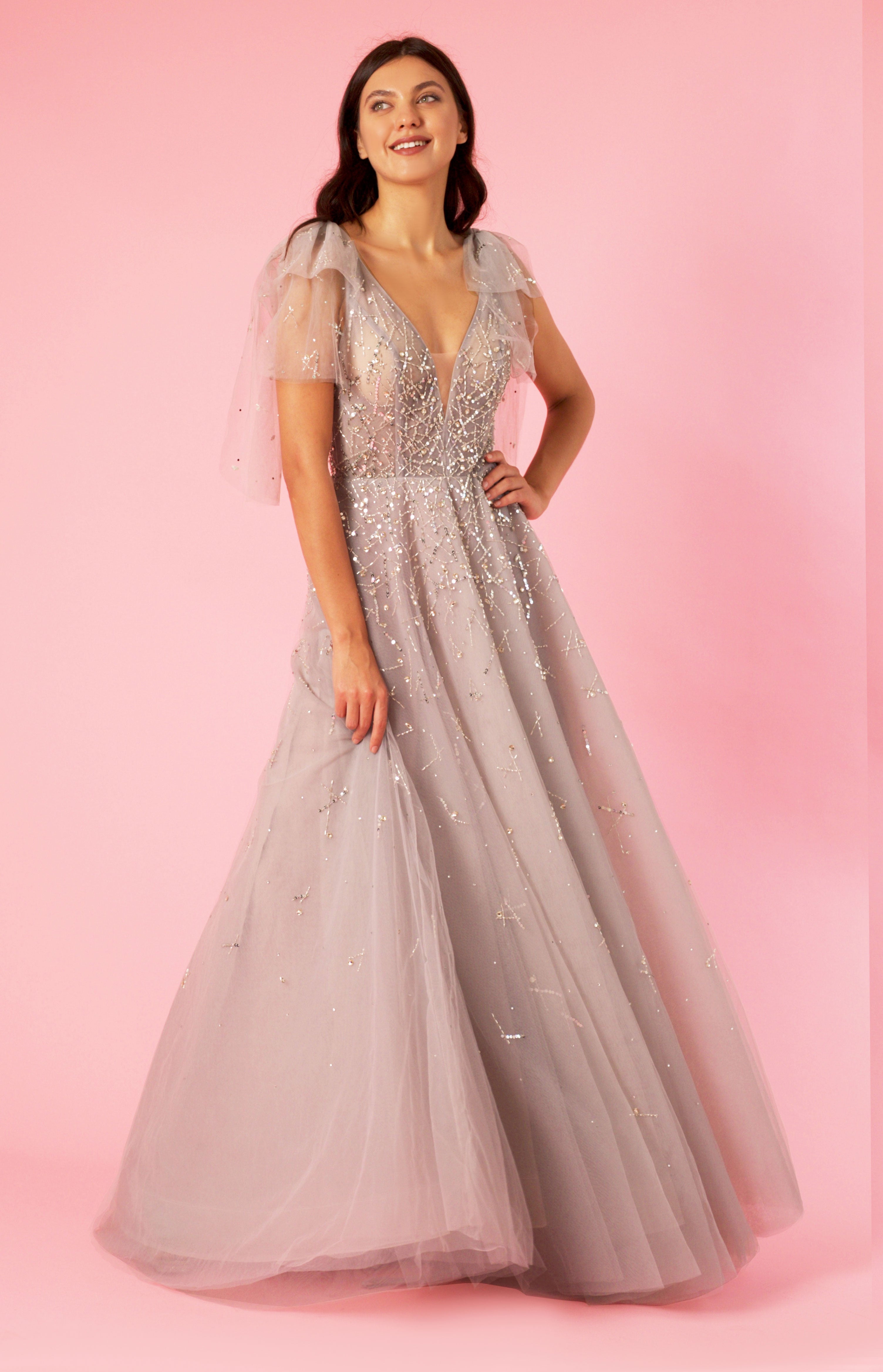 Short Sleeve Silver Formal Evening Dress The Dress Outlet Short Sleeve Silver Formal Evening Dress The Dress Outlet