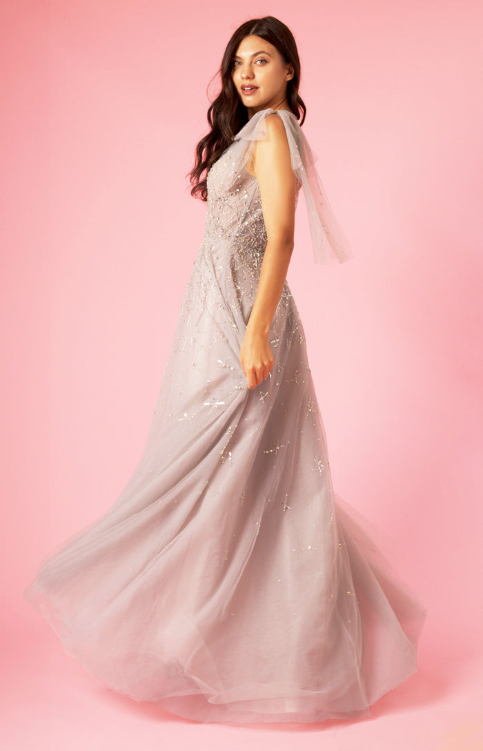 Formal Dresses Short Sleeve Silver Formal Evening Dress Silver