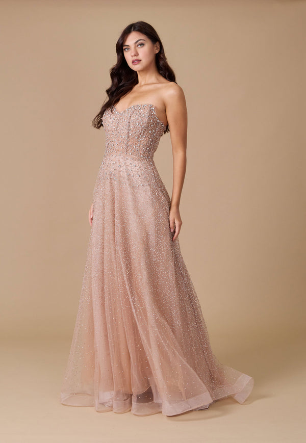 Elegant Hand-Beaded Strapless Evening Gown