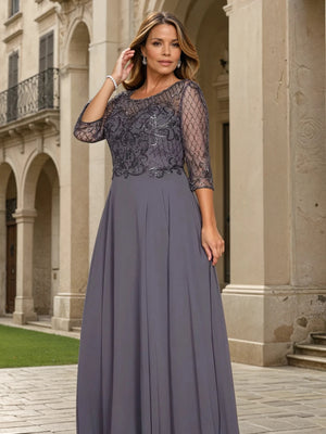 Hand Beaded Long Sleeve Mother of the Bride Dress