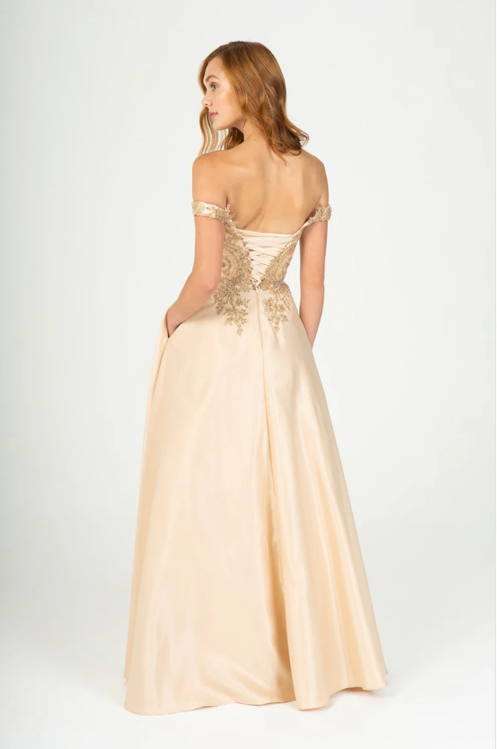 Off-the-Shoulder Floor-Length Satin Formal A-Line Eureka Fashion 9027