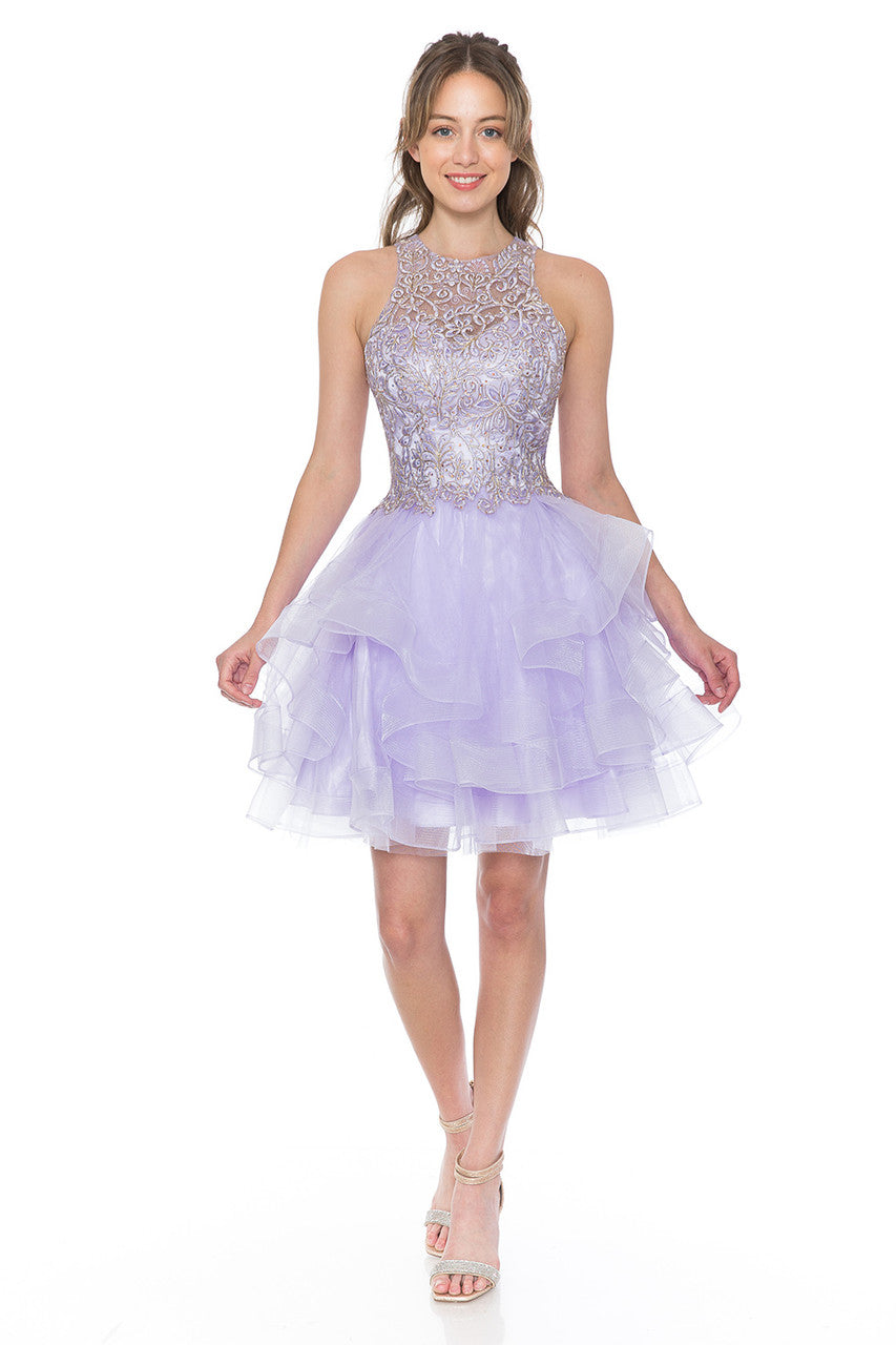 Cocktail Dresses Short Cocktail Ruffle Beaded Homecoming Dress Lenovia 8163 Lilac