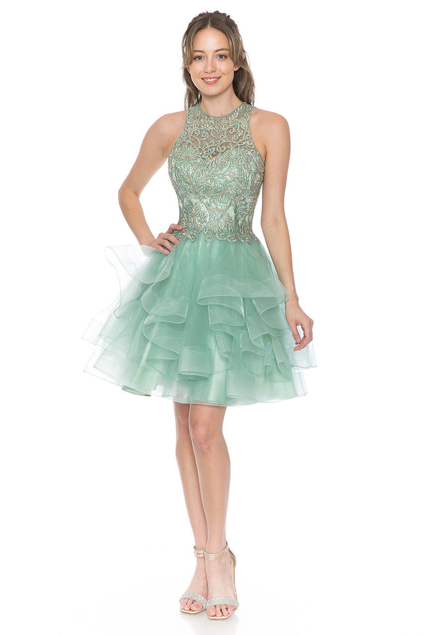 Cocktail Dresses Short Cocktail Ruffle Beaded Homecoming Dress Lenovia 8163 Sage