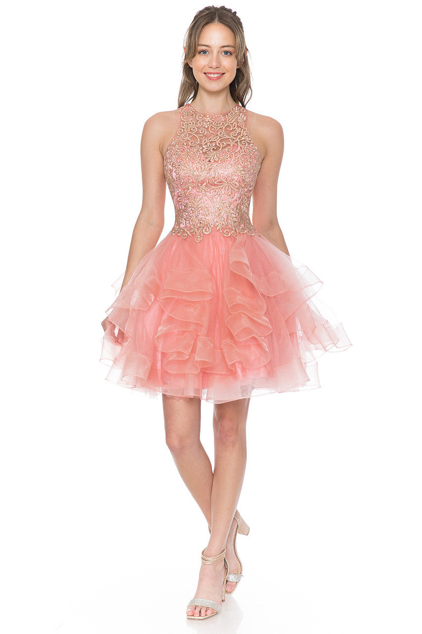 Cocktail Dresses Short Cocktail Ruffle Beaded Homecoming Dress Lenovia 8163 Melon
