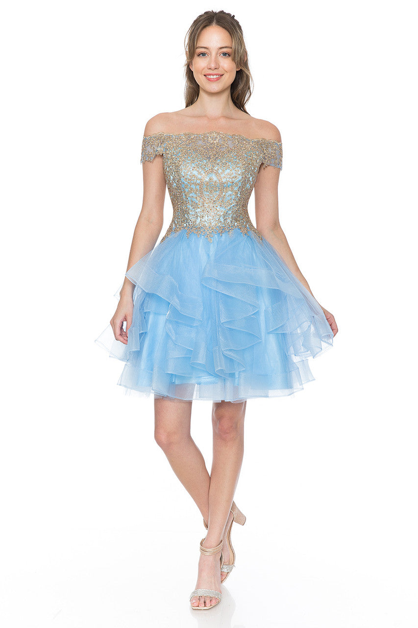 Cocktail Dresses Short Homecoming Ruffle Beaded Cocktail Dress Lenovia 8151 Baby Blue