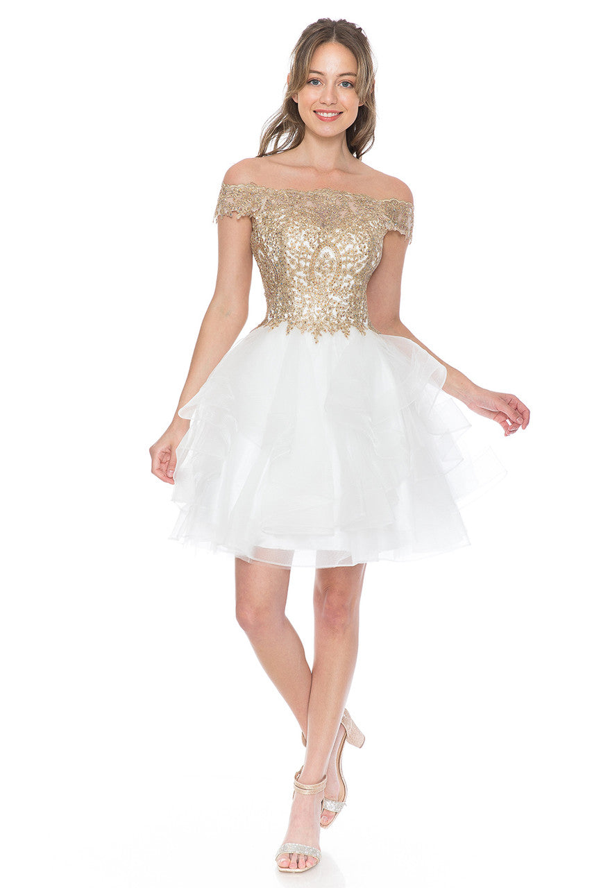 Cocktail Dresses Short Homecoming Ruffle Beaded Cocktail Dress Lenovia 8151 White
