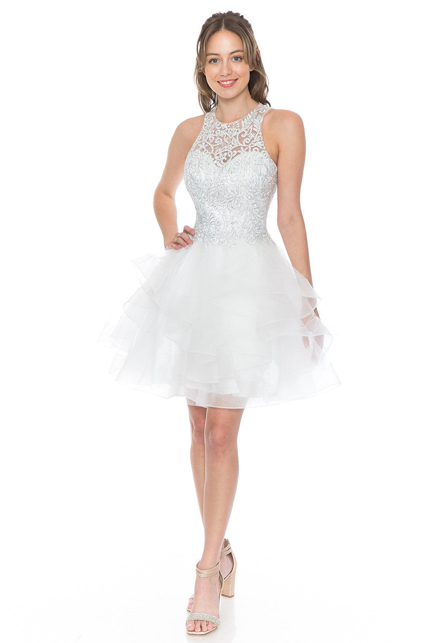 Cocktail Dresses Short Cocktail Ruffle Beaded Homecoming Dress Lenovia 8163 White