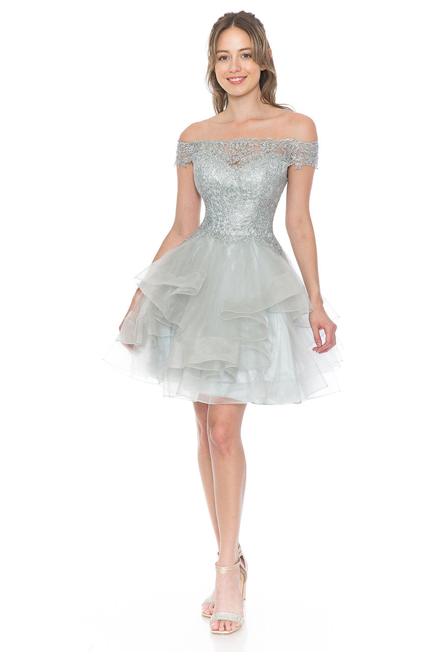 Cocktail Dresses Short Homecoming Ruffle Beaded Cocktail Dress Lenovia 8151 Silver