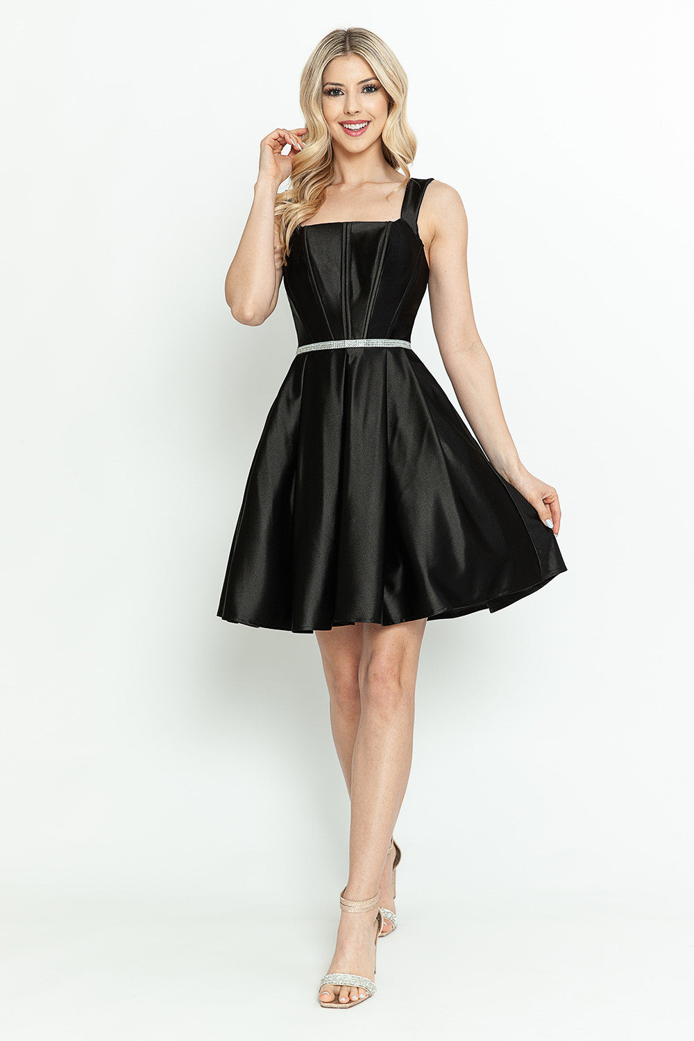 Square Knee-Length Satin Cocktail A-Line Lenovia 3071