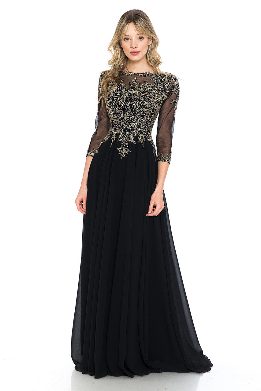 Mother of the Bride Dresses Formal Mother of the Bride Long Beaded Dress Lenovia 8171 Black