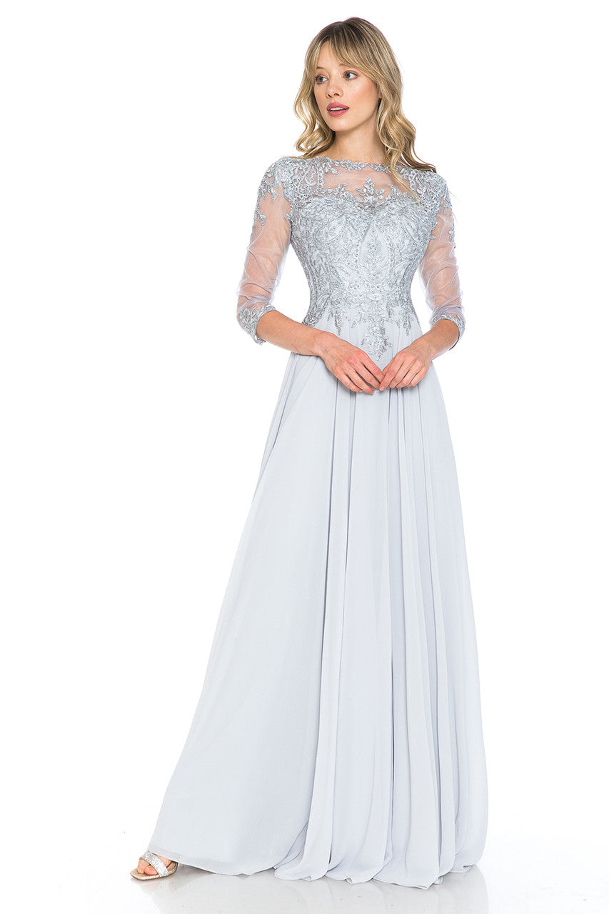 Mother of the Bride Dresses Formal Mother of the Bride Long Beaded Dress Lenovia 8171 Silver