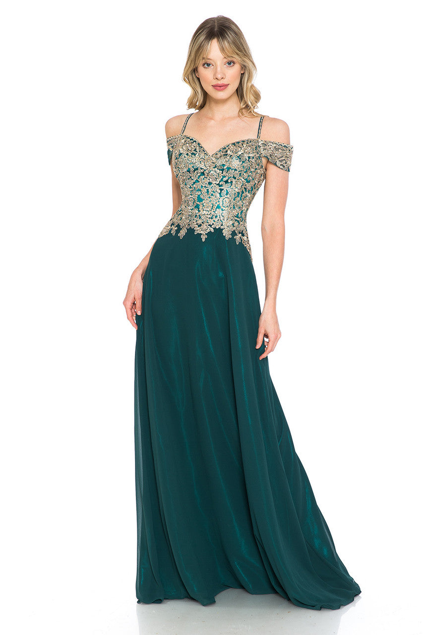 Prom Dresses Formal Metallic Long Prom Dress Lenovia 8132 Hunter Green