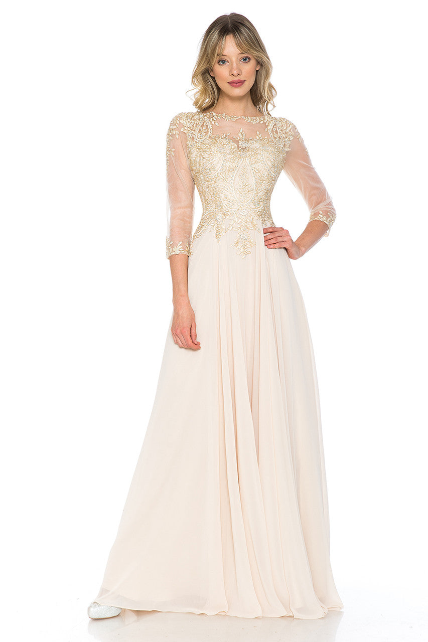 Mother of the Bride Dresses Formal Mother of the Bride Long Beaded Dress Lenovia 8171 Champagne Gold