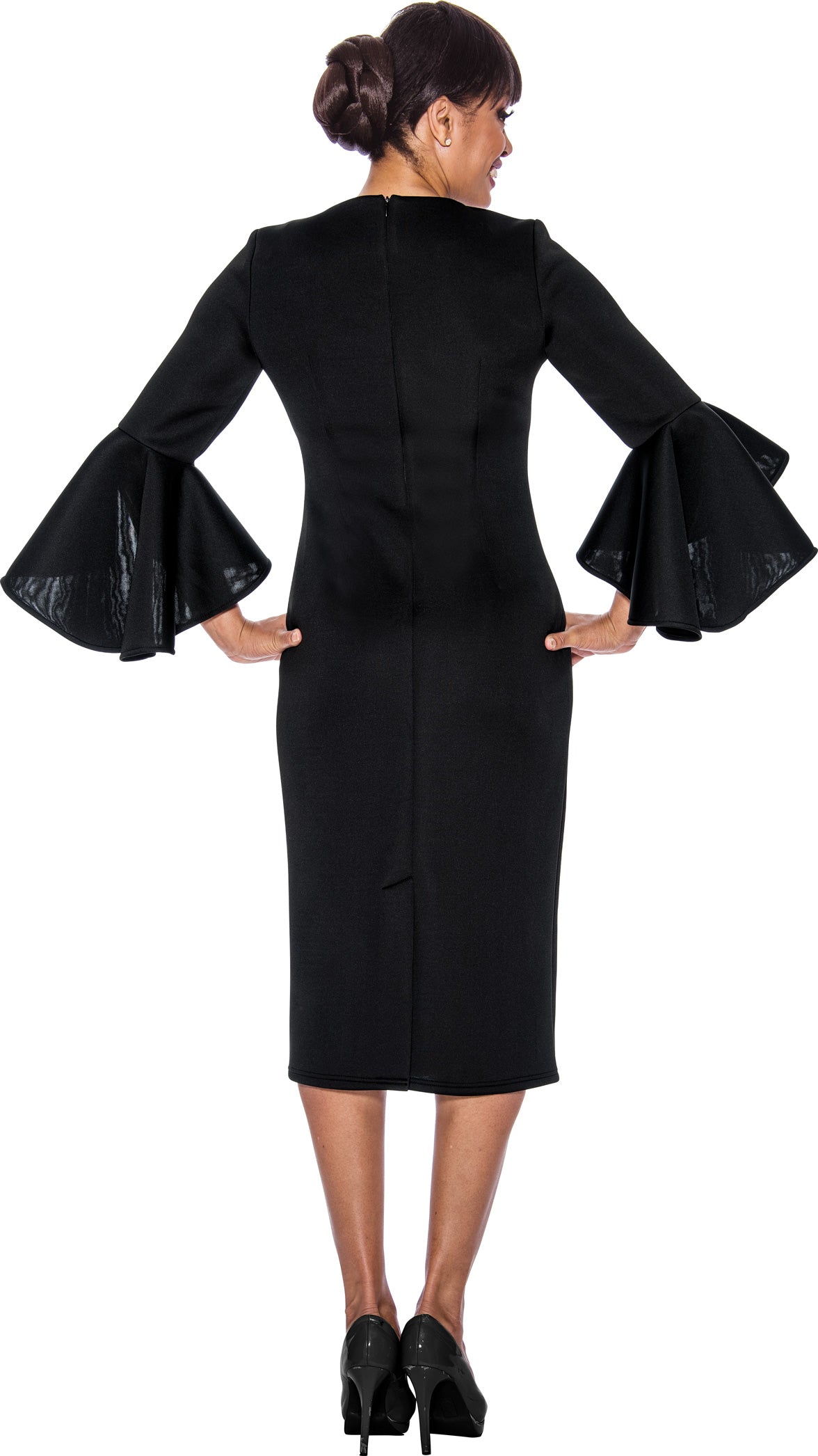 Divine Apparel DN12151W Quarter Sleeve Fitted Midi Dress