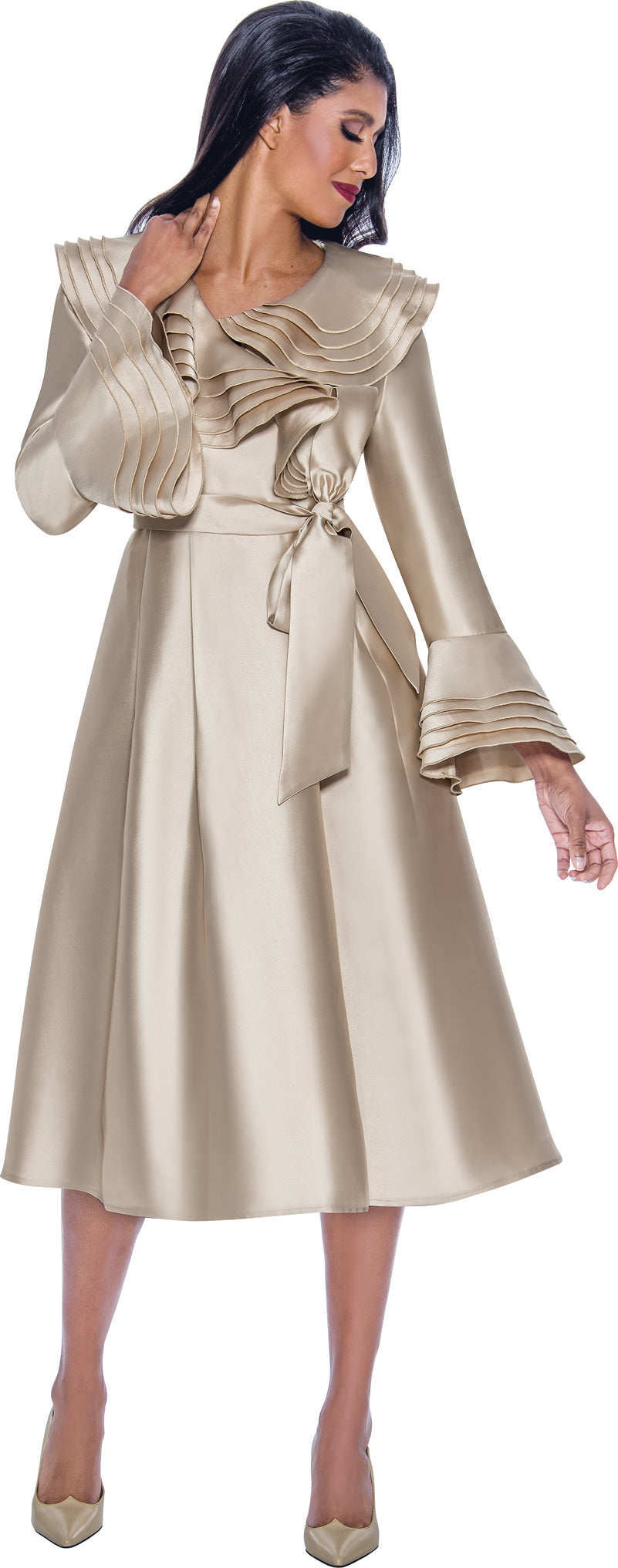 Divine Apparel DN12281W Plus Size Long Sleeve A Line Formal Dress