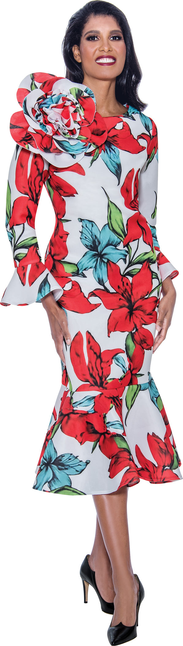 Divine Apparel DN12371W Plus Size Long Sleeve Fitted Dress
