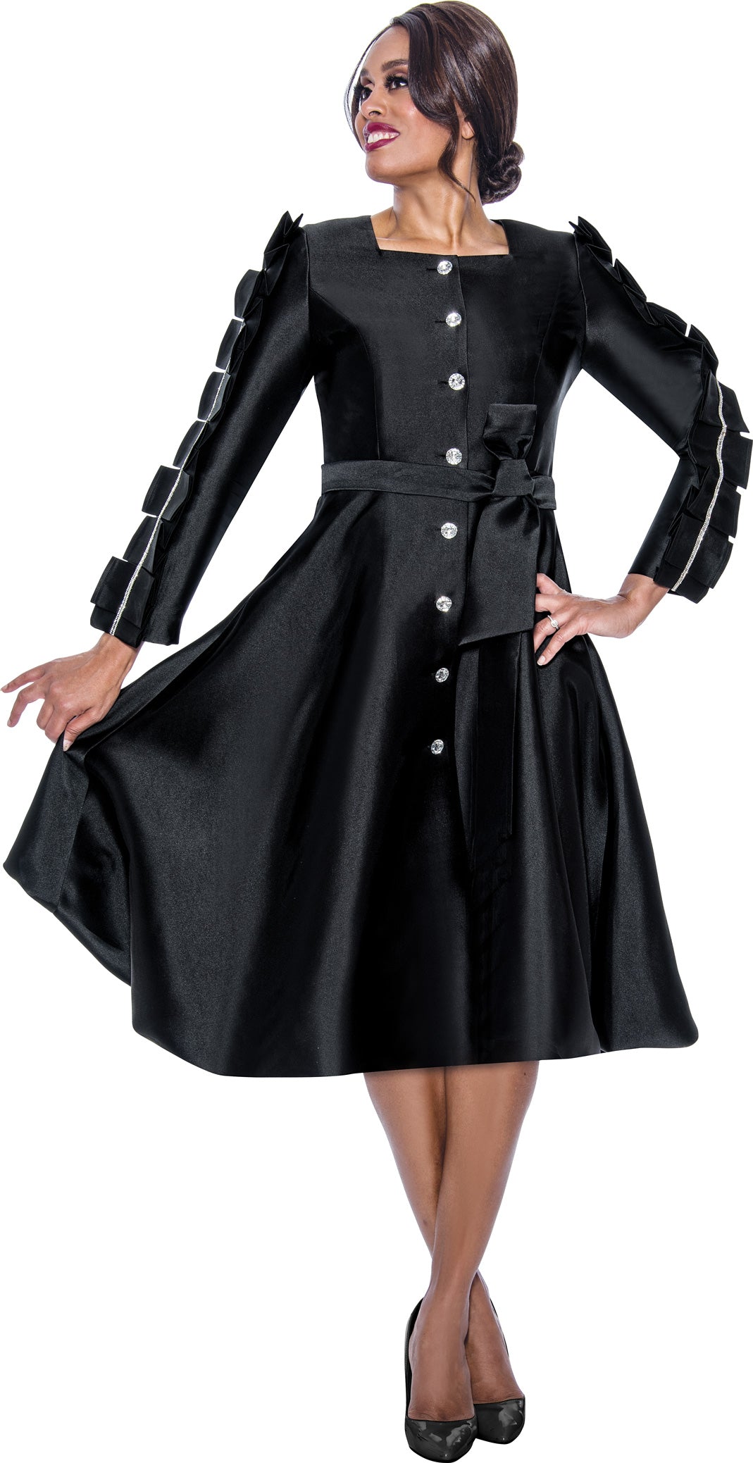 Divine Apparel DN12381W Plus Size Long Sleeve Cocktail Midi Dress