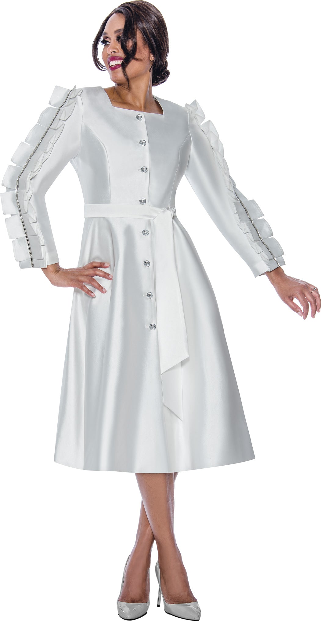 Divine Apparel DN12381W Plus Size Long Sleeve Cocktail Midi Dress