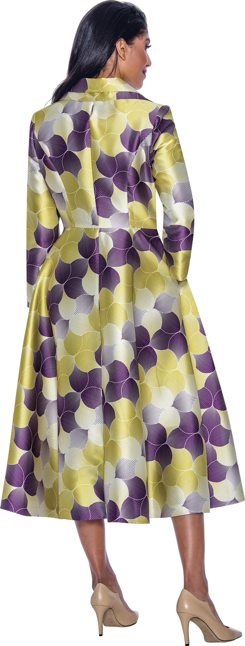Divine Apparel DN12421W Printed Plus Size Long Sleeve Midi Dress